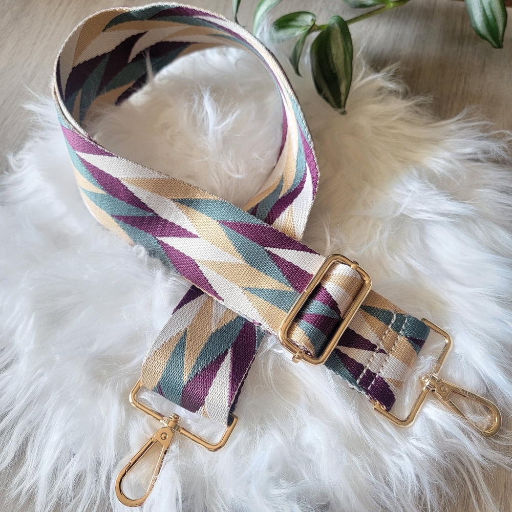 Replacement Bag Strap Geometric Patterned Strap with Gold Hardware